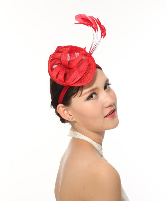 Loop Fascinator Hat for Weddings,church Tea Party Red