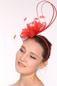 Kentucky Derby Feather Floral Sinamay Headband Fascinator Cocktail Red